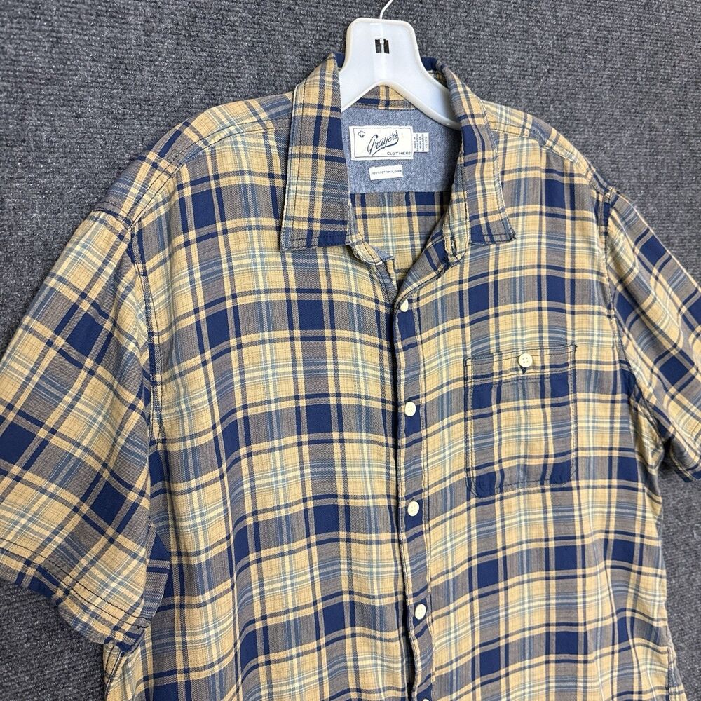 Grayers Button Down Shirt Mens XL Yellow Blue Plaid Short Sleeve lightweight - Picture 1 of 6
